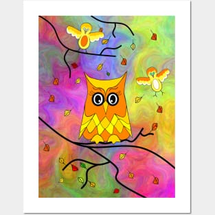 PSYCHEDELIC Autumn Owl Posters and Art